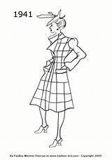 Fashion 1941 1940 Silhouettes Coloring Silhouette Pages Drawings 1949 1940s Timeline Coats Vintage History Drawing Era 1950 Women Google Line sketch template