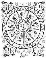 Mandala Coloring Pages Moon Printable Adult Celestial Sun Mandalas Peace Sign Adults Colouring Wolf Books Etsy Sheets Simple Instant Book sketch template