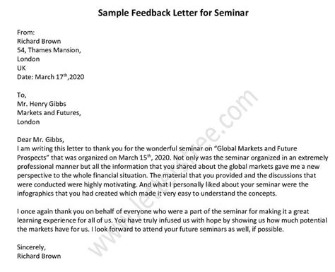 feedback letter  seminar   seminar feedback letter sample