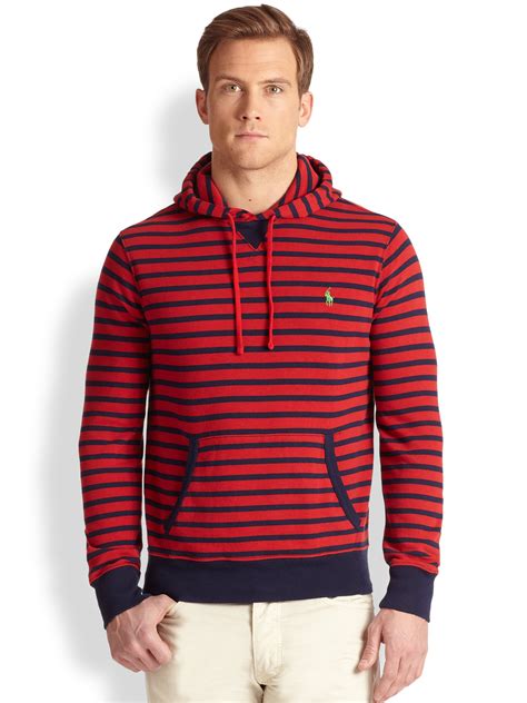 lyst polo ralph lauren striped terry pullover hoodie  red  men