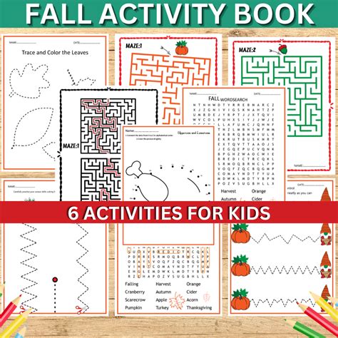 fall autumn activity book  kids mazeswordsearchprewritingscissor