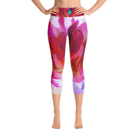 These Colorful Capri Yoga Leggings For Women Feature A Stunning Red And
