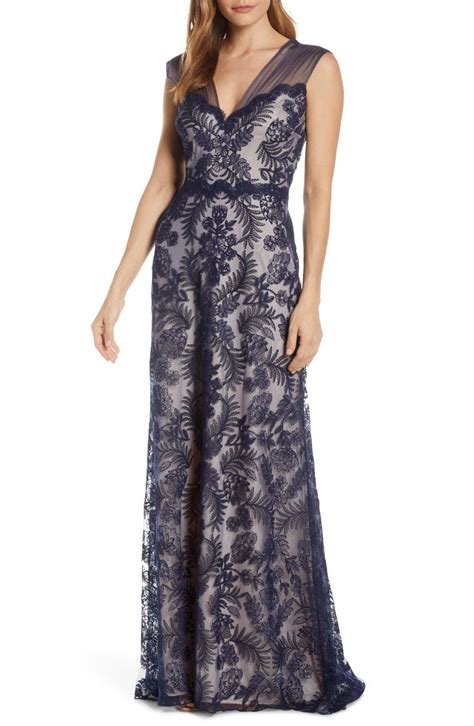 tadashi shoji embroidered lace evening gown nordstrom
