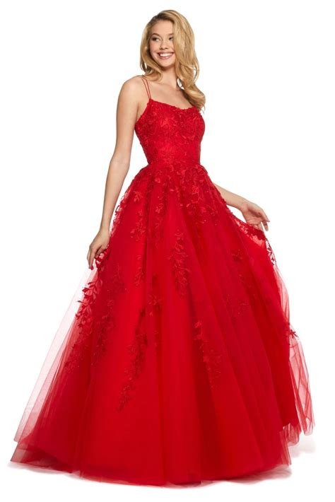 sherri hill  floral lace appliqued lace   ballgown red ball gowns ball gowns