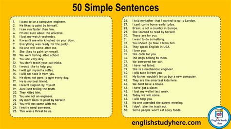 examples  simple sentences english study