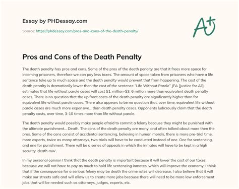 pros  cons   death penalty  words phdessaycom