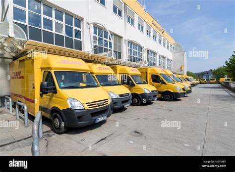 dhl delivery vans  depot dhl   division   german logistics company deutsche post ag