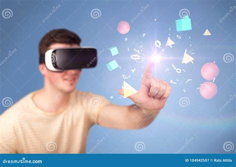 man wearing virtual reality goggles stock image image  future cyberspace