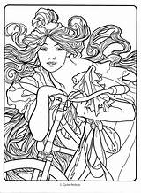 Coloring Pages Deco Nouveau Mucha Alphonse Adults Line Drawings Color Drawing Books Colouring Book Flickr Getdrawings Face Getcolorings sketch template