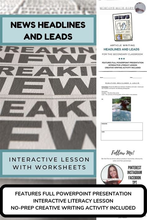 newspaper article headlines  leads wh lesson digital worksheets