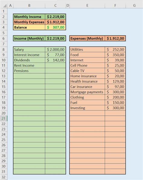 simple personal monthly income  expenses statement  excel easy