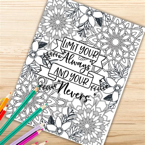 mandala inspirational quotes coloring pages adult coloring etsy