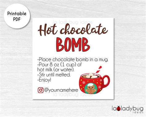 hot chocolate bomb tag hot cocoa bomb instructions card printable