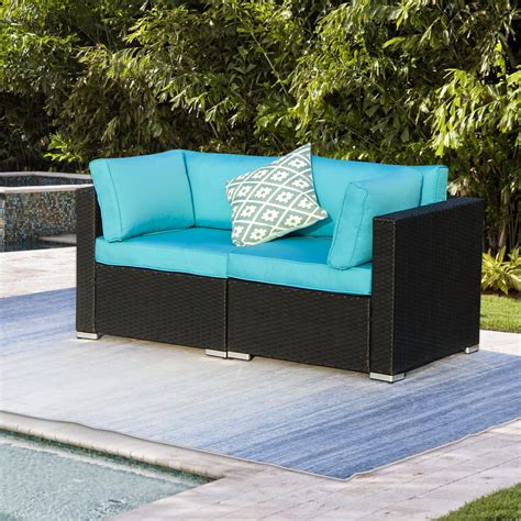 superjoe patio loveseats  piece outdoor rattan sectional corner sofa set black wicker blue