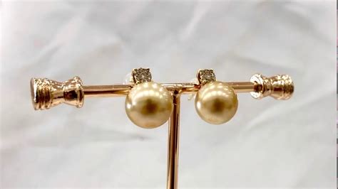 18k Yellow Gold Golden South Sea Pearl Earrings With Diamonds Youtube