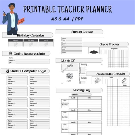 printable teacher planner undated planner book softcopy  printable