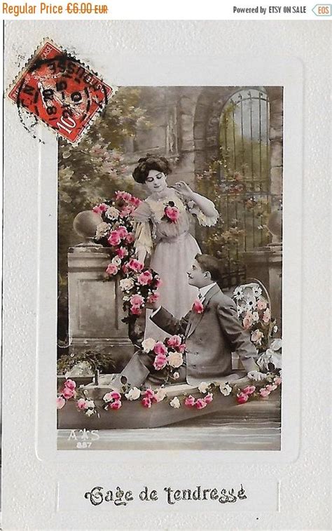 on sale french antique postcard 1910 colorized picture romantic