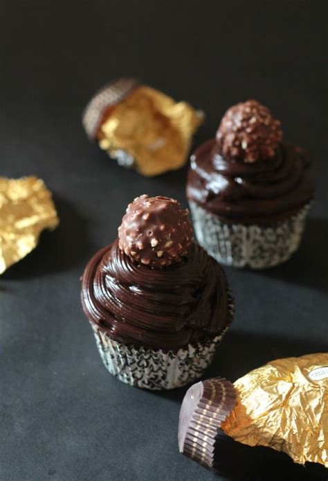 ferrero rocher stuffed chocolate cupcakes with chocolate ganache
