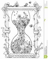 Hourglass Clessidra Fiori Zentangl Zenart Doodle Flowering Scarabocchio Molla Fiorente Funghi Vettore Adults sketch template