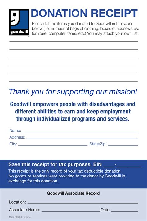 printable donation receipt template