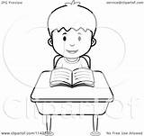 Desk Boy School Reading Cartoon Clipart His Coloring Vector Outlined Thoman Cory Collc0121 Royalty sketch template
