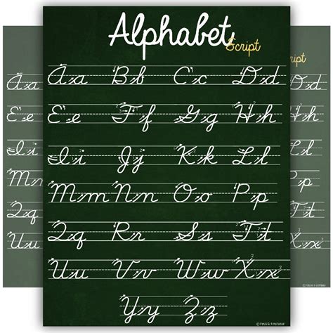 buy abc cursive script alphabet standard size chart laminated teaching