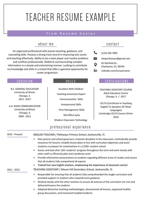 teacher resume examples mt home arts