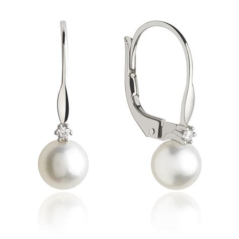 Freshwater Pearl And Diamond Drop Earrings Pravins