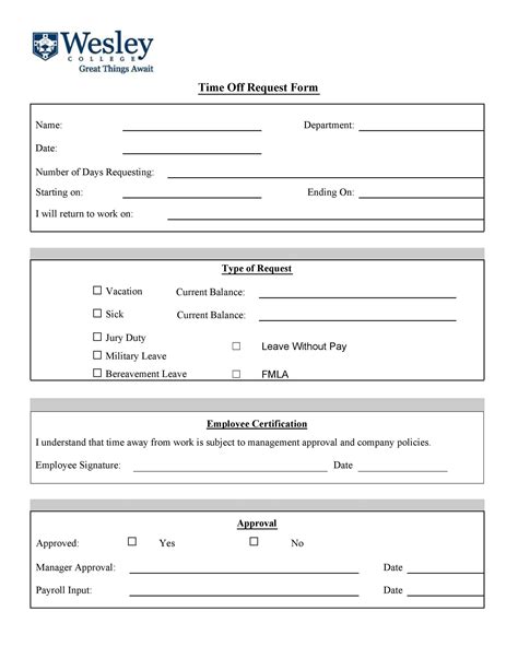 effective time  request forms templates templatelab