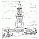 Wonders Seven Ancient Alexandria Lighthouse Coloring Architecture sketch template