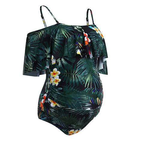 women sexy pregnant swimsuit ruffles leaf bikinis beachwear suit