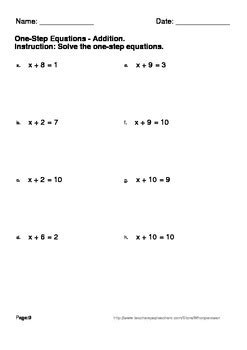 step equations addition subtraction worksheets