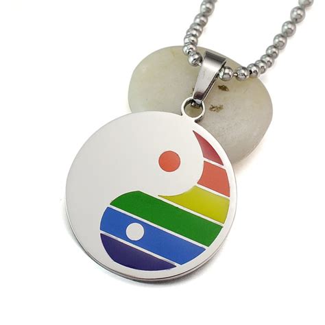 stainless steel rainbow gay and lesbian lgbt pride pendant necklace same