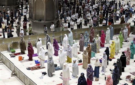 Indonesian Muslims Pray Spaced Apart As They Practice