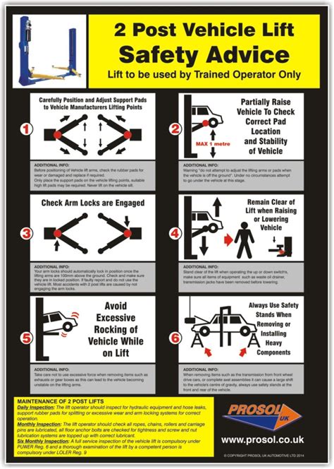 Safety Advice Sign Safe Use Of 2 Post Vehicle Lifts Prosol