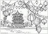Chinois Lanterns Mewarnai Coloriage Nouvel Imlek Chine Klenteng Chinesa Ausmalbilder Coloriages Paisagem Asie Pagoda Ibadah Baru Vietnamese Sheets Colorier Asien sketch template