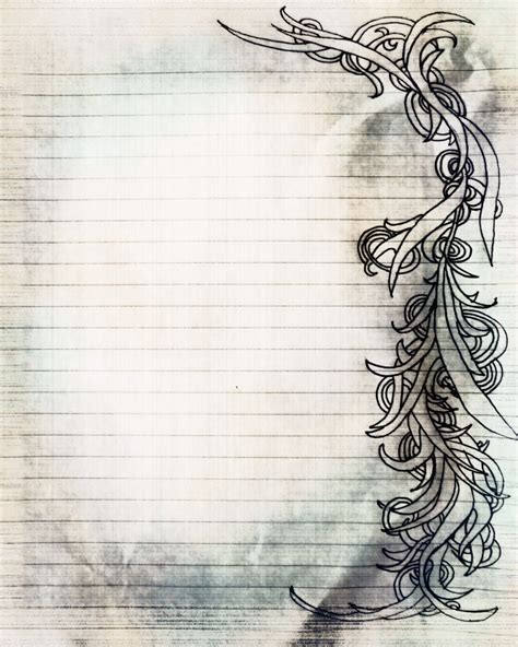 printable charcoal sketch swirl filigree lined journal page