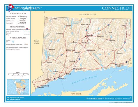 laminated map large detailed map  connecticut state poster