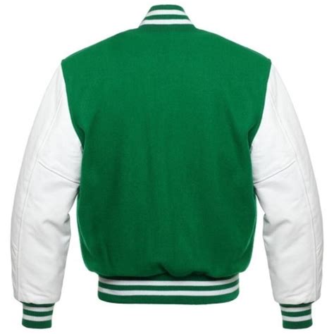 kelly green letterman jacket  white leather sleeves graduation superstore