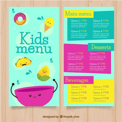 colorful kids menu template  vector