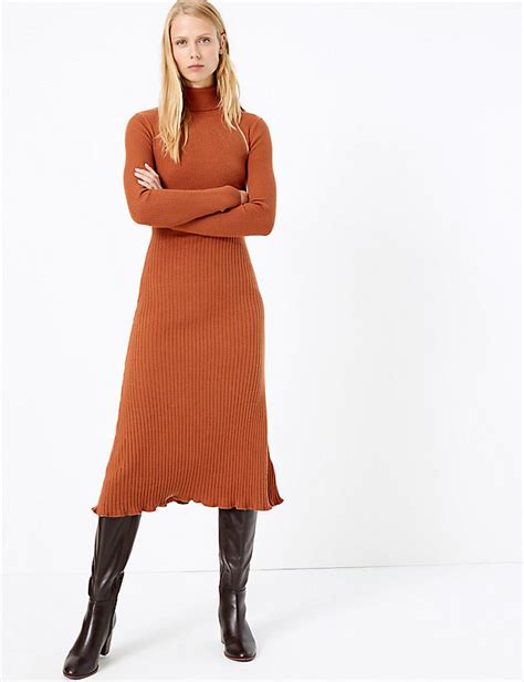 Ribbed Fit And Flare Knitted Dress Dresses Knit Dress Fit And Flare