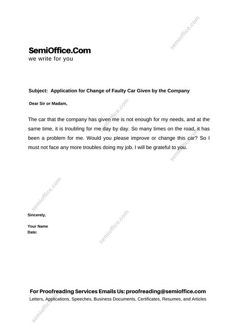 application letter  change  office vehicle semiofficecom