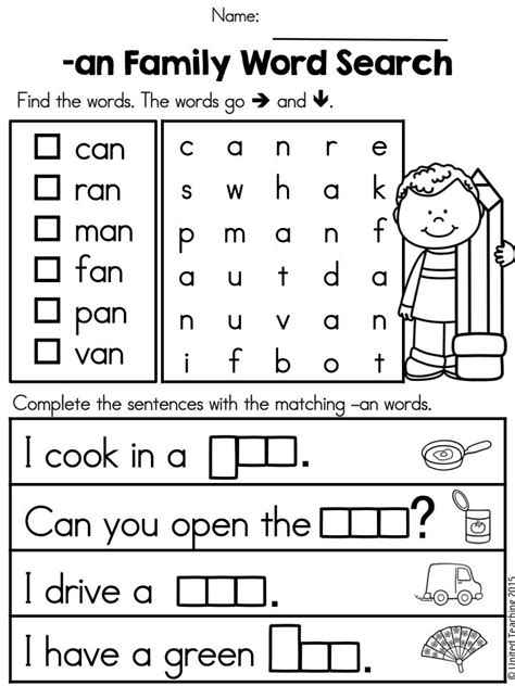 word families kindergarten worksheets