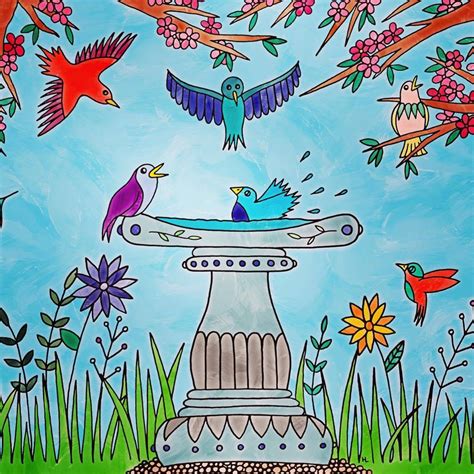 bird bath digital  coloring page etsy