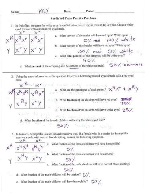 Sex Linked Traits Worksheet With Answer Key — Villardigital Library For