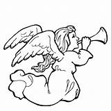 Christmas Angels Coloring Kids Angel Pages Blowing Trumpets Printable Little Para Books sketch template