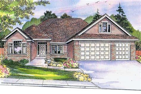 prairie style ranch home plan   vaulted den    entry  ideal location