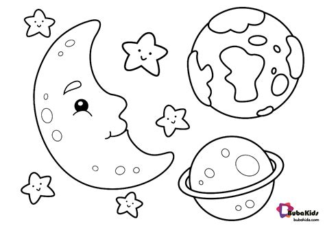 moon earth stars  saturn outer space coloring page  toddlers