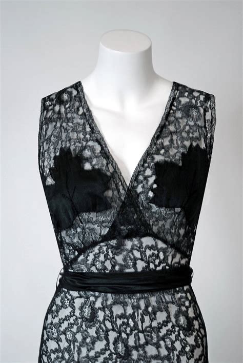 1940 s seductive leaf applique novelty black lace bias cut nightgown slip dress at 1stdibs
