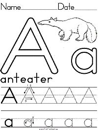 alphabet letter  anteater preschool lesson plan printable activities